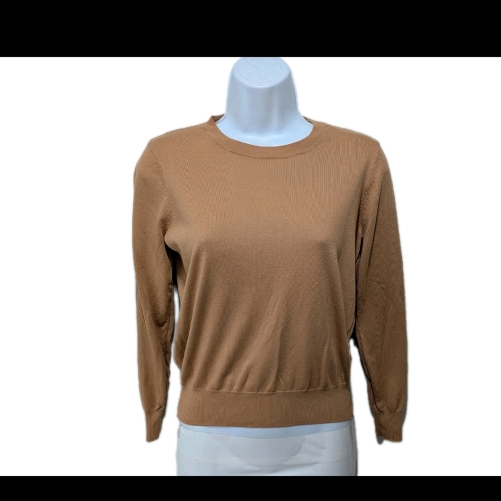 White House Black Market Crew Neck Pullover Sweater Long Sleeve M Brown Preppy
